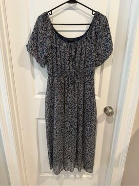 Scobe Blue Floral Midi Dress with Elastic Waist Size XL